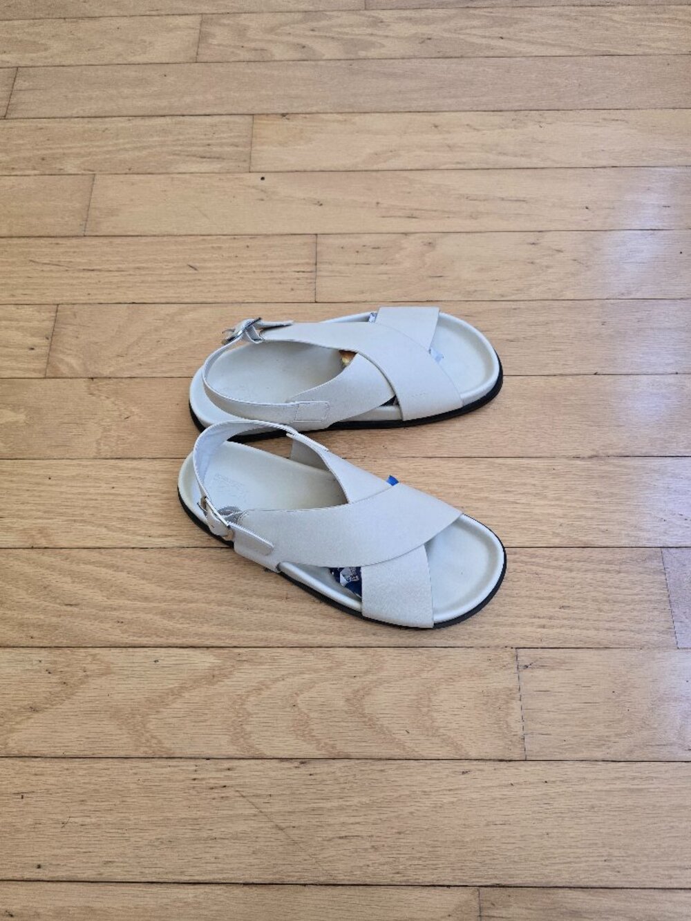 Minimalist Cream Off White Crisscross Slingback Sandals | WMS 8